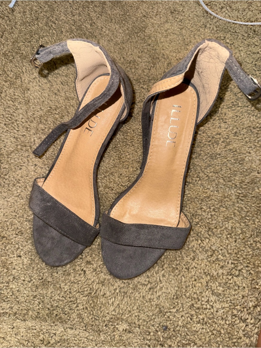 Women's Grey Suede Ankle-Strap block heels